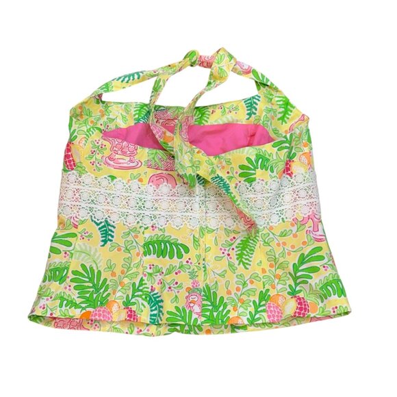 Vintage Lilly Pulitzer Vintage Yellow Paradise‎ Square Neck Crop Halter Lace 12 - Picture 3 of 5